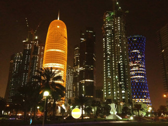 摩天大楼颜色晚上多哈回合谈判卡塔尔