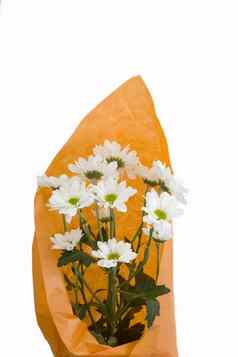 花束白色菊花橙色包装