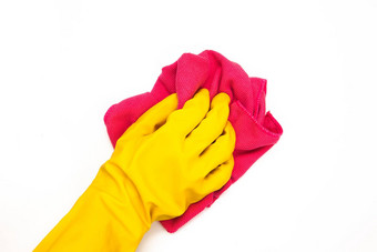 黄色的手套粉红色的布