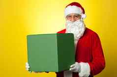 圣诞老人老人交付大绿色礼物盒子