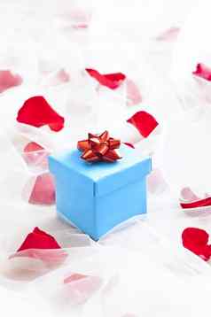 蓝色的礼物盒子银弓婚礼面纱