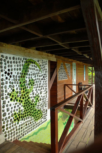 鬣蜥画墙木房子