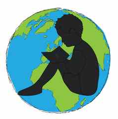 学习轮廓男孩阅读书全球