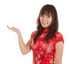 中国人旗袍女孩显示空白空间