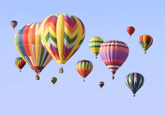 集团色彩斑斓的热空气气球浮动
