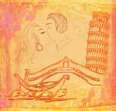 接吻夫妇意大利古董插图