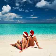夫妇圣诞老人的他海滩马尔代夫