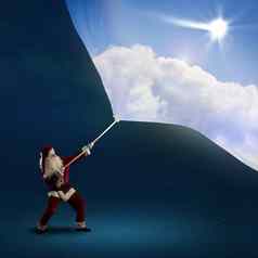 圣诞老人老人拉横幅一天天空