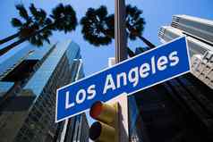 这些洛杉矶标志红光照片山市中心