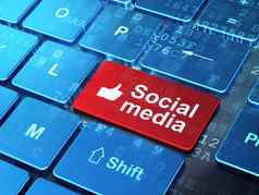 社会网络概念拇指社会媒体电脑键盘背景
