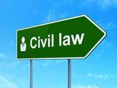 法律概念民事法律业务男人。路标志背景