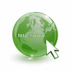 玻璃全球地球地图绿色光标互联网地址