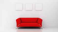 极简主义生活房间红色的沙发上图片帧