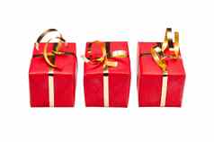 三人组红色的黄金圣诞节礼物盒子