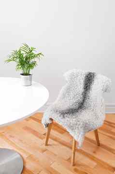 椅子覆盖羊皮植物白色表格