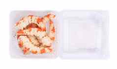 煮熟的虾塑料盒子