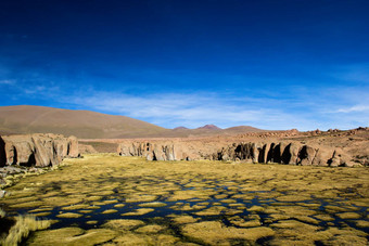 沙漠山蓝色的天空白色云Altiplano<strong>玻利维亚</strong>