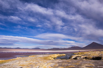 沙漠山蓝色的天空白色云Altiplano<strong>玻利维亚</strong>