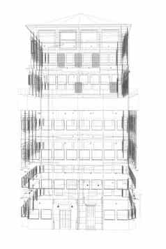 高度详细的建筑戴着一副金属框渲染