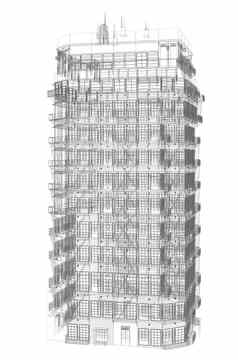 高度详细的建筑戴着一副金属框渲染