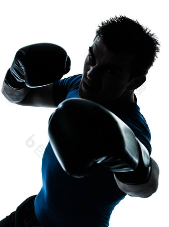 男人。锻炼拳击拳击手的姿势轮廓
