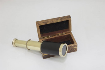 古董黄铜望远镜木盒子