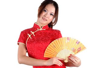 中国人女孩传统衣服风扇