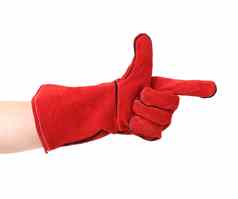 点手指红色的皮革工作手套