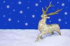 黄金驯鹿圣诞节点缀站假的雪雪