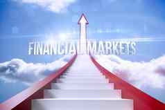 金融市场红色的步骤箭头指出天空