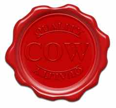 质量牛插图红色的蜡密封孤立的白色后台