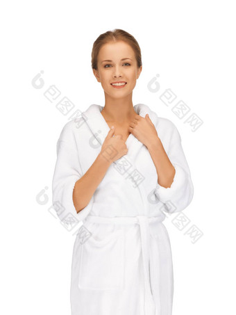 美丽的女人白色浴袍