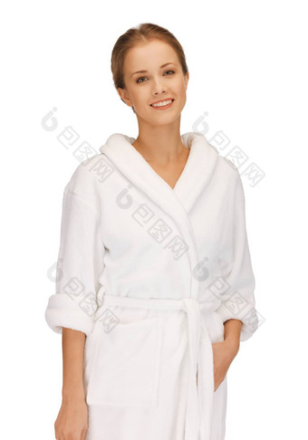 美丽的女人白色浴袍