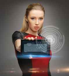 未来主义的女人平板电脑