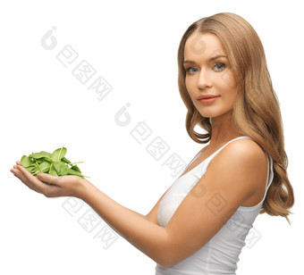 女人菠菜叶子手掌