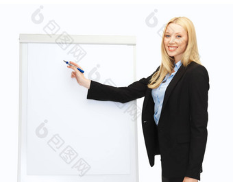 女商人写作<strong>白板</strong>纸上的内容办公室