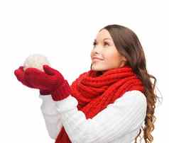 女人围巾连指手套圣诞节球
