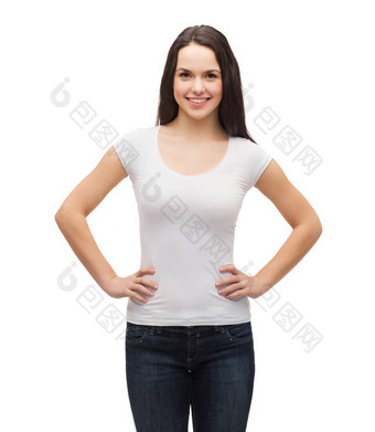 微笑女人空白白色t恤
