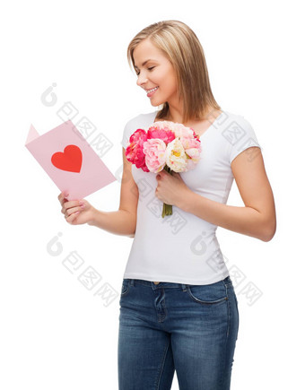 微笑女孩明信片花束花