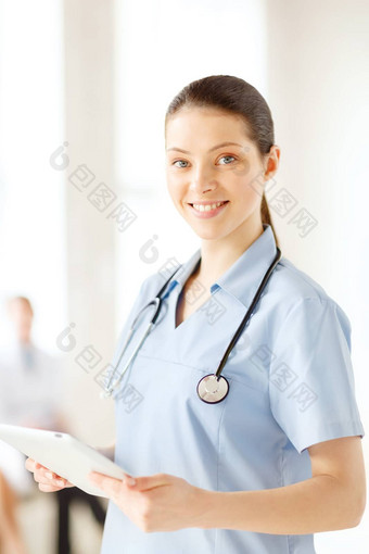 微笑女医生护士平板电脑