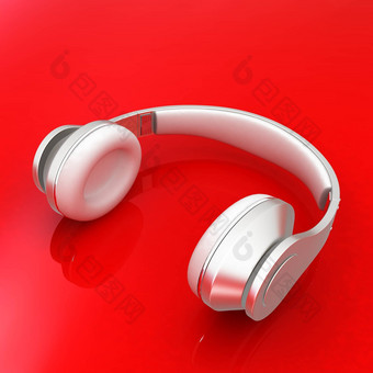 白色耳机孤立的红色的背景
