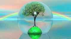 绿色树地球泡沫