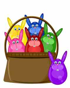 彩色的快乐复活节兔子鸡蛋篮子