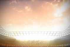 大足球体育场聚光灯粉红色的天空