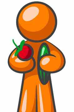 橙色男人。水果蔬菜