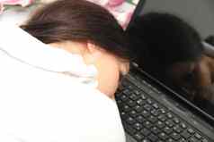 累了业务女人下降了睡着了移动PC
