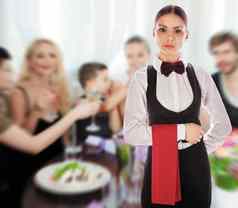 女服务员统一的餐厅