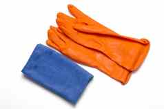 蓝色的破布橙色清洁手套
