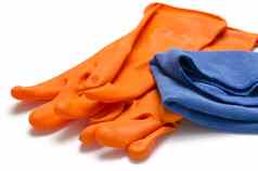 蓝色的破布橙色清洁手套