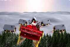 复合图像圣诞老人飞行雪橇